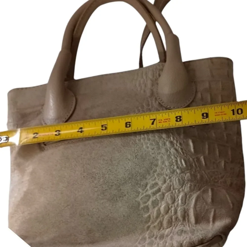 Borse in Pelle Suede Crossbody Bag Mini Bucket Bag Faux Croc Embossed Tan Italy.